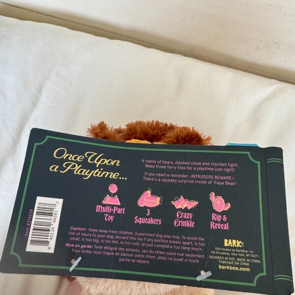 NWT, Bark Box Dog Toy GOLDILUNCH & THE THREE BEARS, L Dog, Plush 3 pc Toy, Brown - Picture 6 of 15